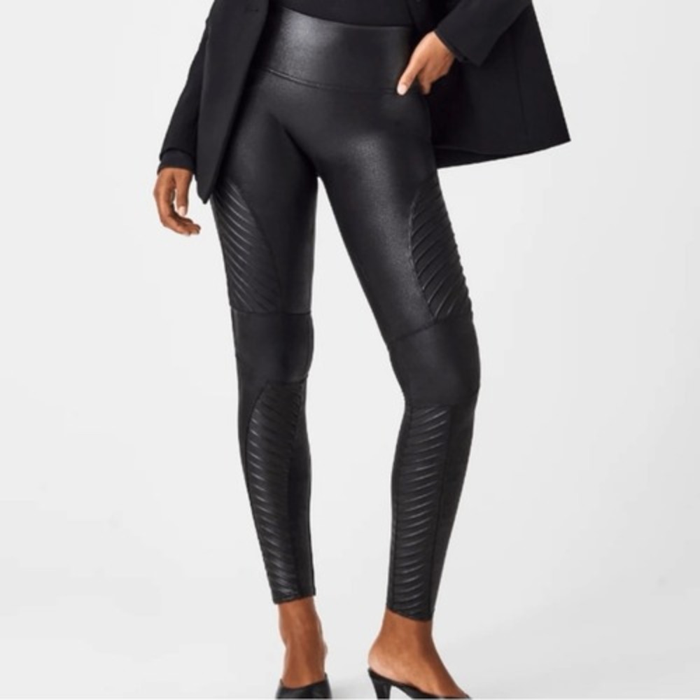 SPANX‎ Moto Faux Leather Black Leggings size Medium